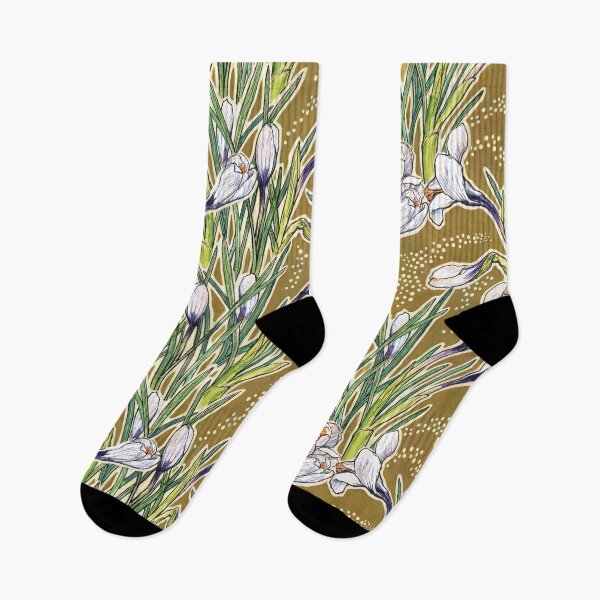 Item preview, Blooming Crocuses, Spring Flowers Floral Pattern, Olive Green White  designed and sold by Julia Khoroshikh.