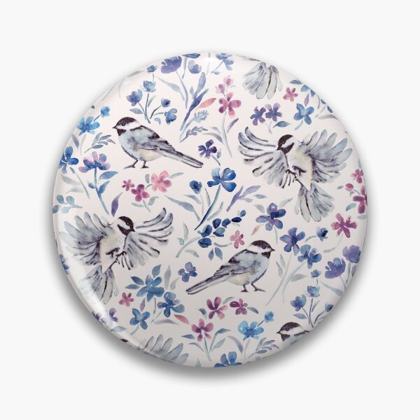 Item preview, Chickadees and Wildflowers in lavender blues on cream designed and sold by micklyn.