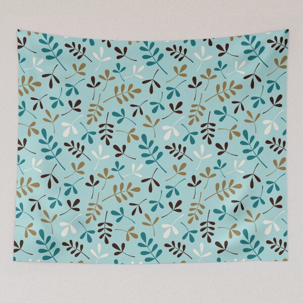 Item preview, Assorted Leaf Silhouettes Teals Cream Brown Gold Ptn designed and sold by NataliePaskell.