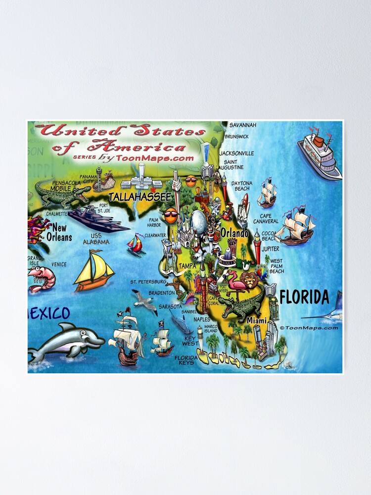 Poster Carte Amusante De La Floride Par Kevinmiddleton Redbubble