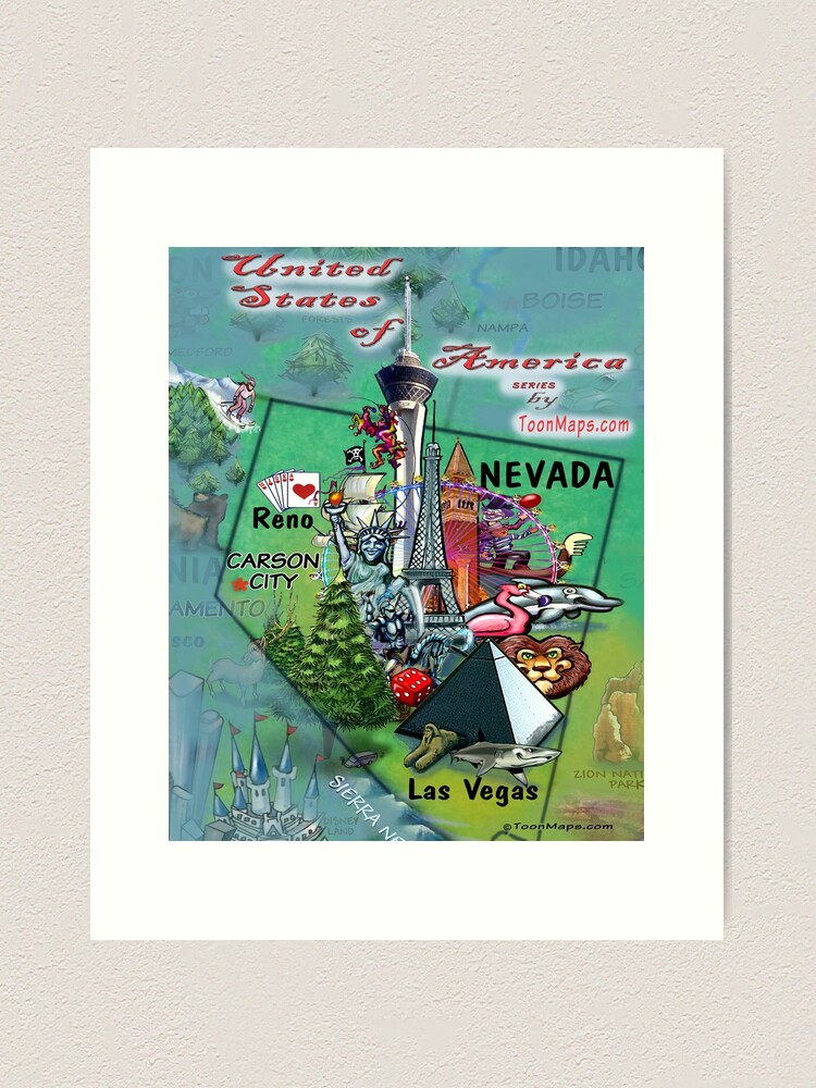 Las Vegas Map Art Print Nevada Desert Cute Kids Illustration 