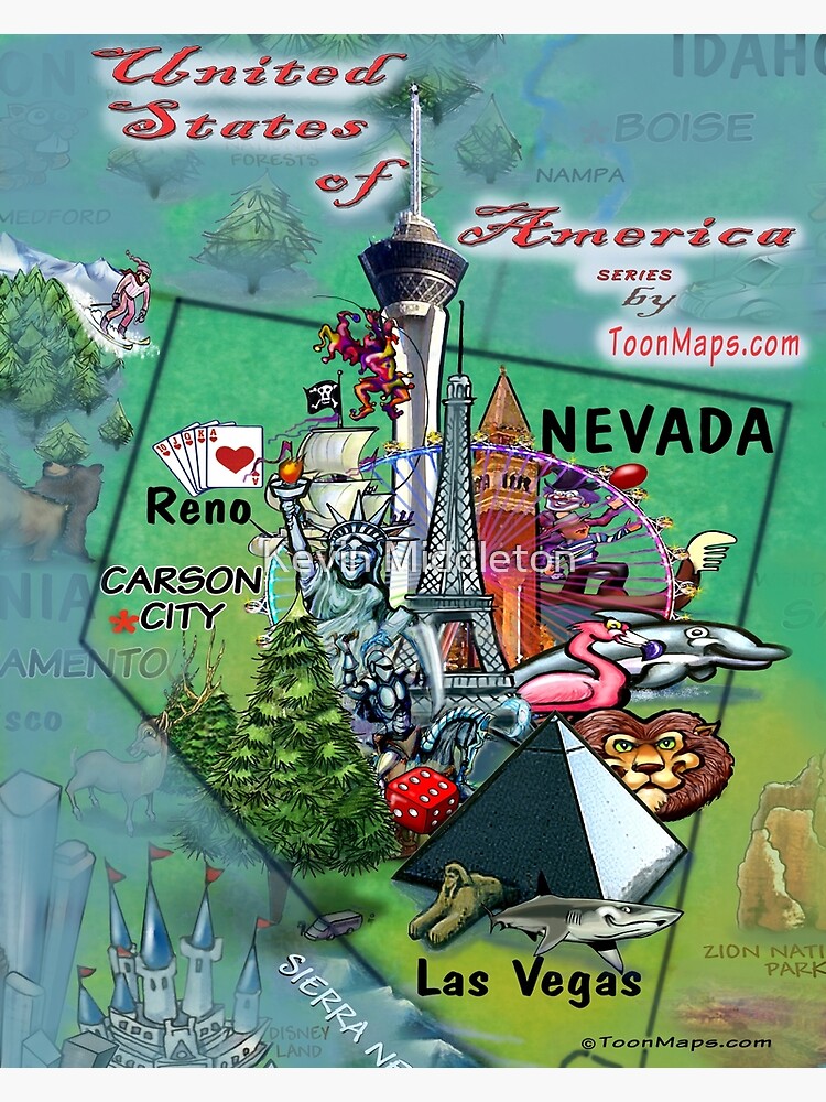 Las Vegas Map Art Print Nevada Desert Cute Kids Illustration 