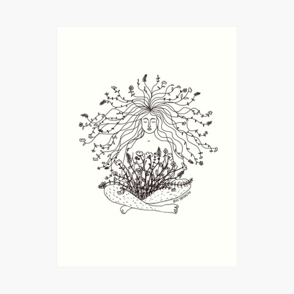 Growing Flowers Woman Illustration Art Print