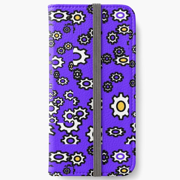 Gears on blue purple indigo pattern iPhone Wallet