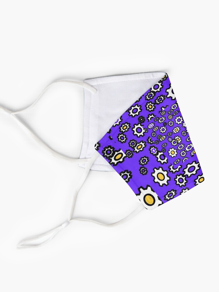 Thumbnail 2 of 5, Mask, Gears on blue purple indigo pattern designed and sold by HEVIFineart.