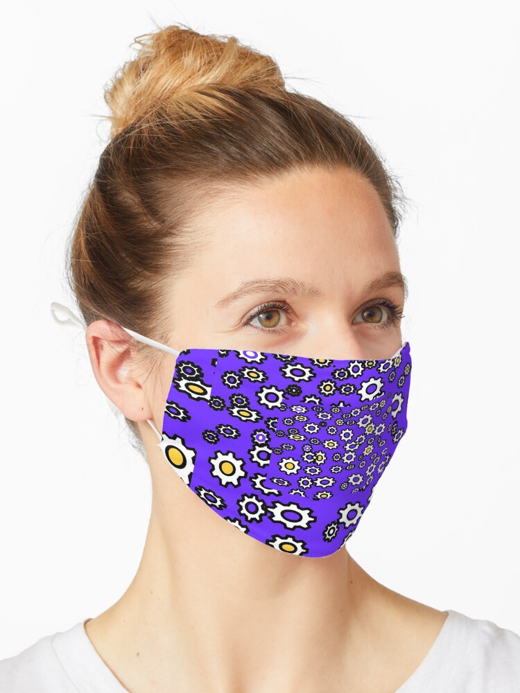 Thumbnail 1 of 5, Mask, Gears on blue purple indigo pattern designed and sold by HEVIFineart.