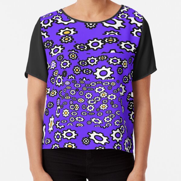 Gears on blue purple indigo pattern Chiffon Top