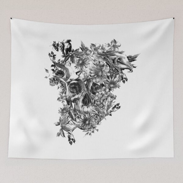 Item preview, black and white flower skull designed and sold by Tijn-W-B.