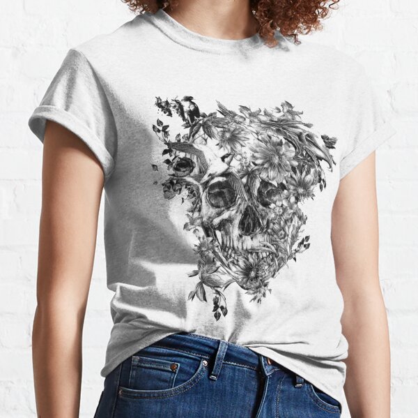 Item preview, black and white flower skull designed and sold by Tijn-W-B.