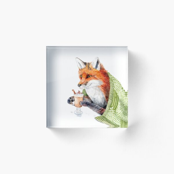 Cozy Fox Drinking Pumpkin Spice Latte Acrylic Block