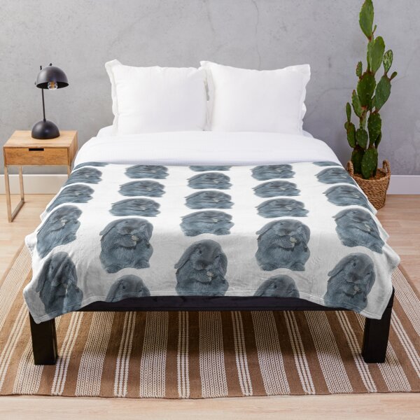 A Grey Mini Lop Bunny Rabbit Art Throw Blanket