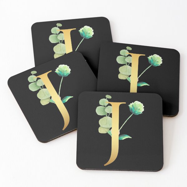 Item preview, Floral Gold Monogram J - Letter Art Black designed and sold by MysticMagpie.