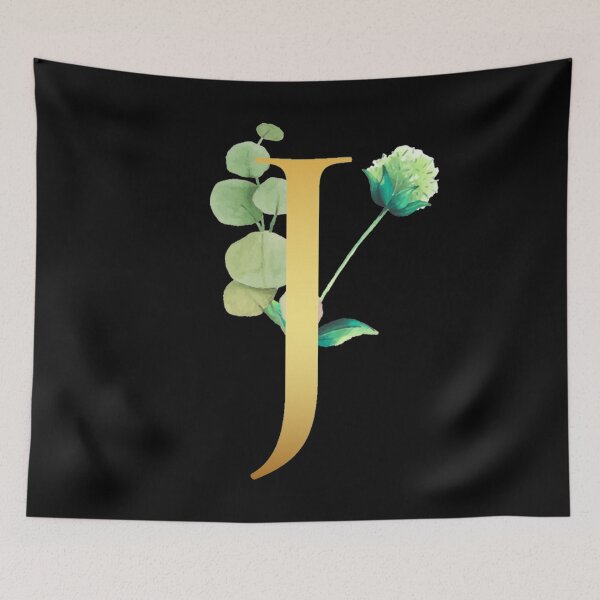 Item preview, Floral Gold Monogram J - Letter Art Black designed and sold by MysticMagpie.