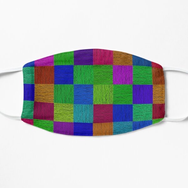 Colourful, wiggly line check Flat Mask