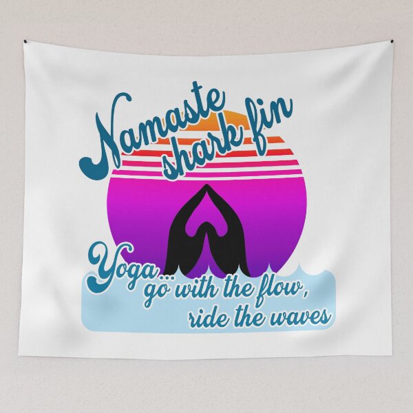 Item preview, Namaste shark fin – FUN vintage vibe beachy YOGA – go with the flow & ride the waves of life OMBRE pink purple version designed and sold by originalsusie.
