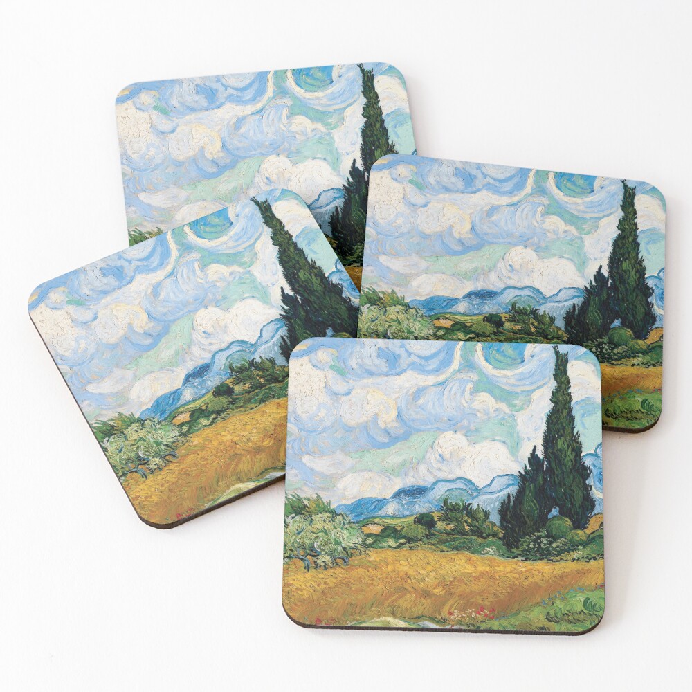 Vincent Van Gogh - Wheat Field with Cypress Trees Coasters (Set of 4)