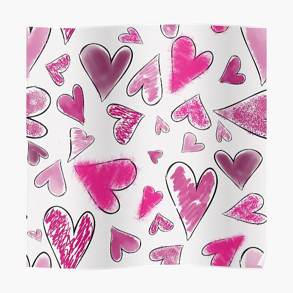 Whimsical Pink Messy Hearts Pattern Poster