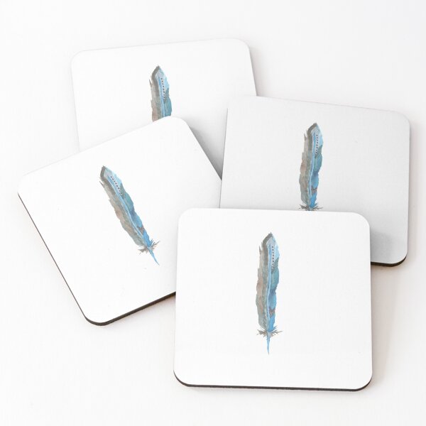 Item preview, aqua and brown hand painted boho tribal watercolor feather designed and sold by dodidoodles.