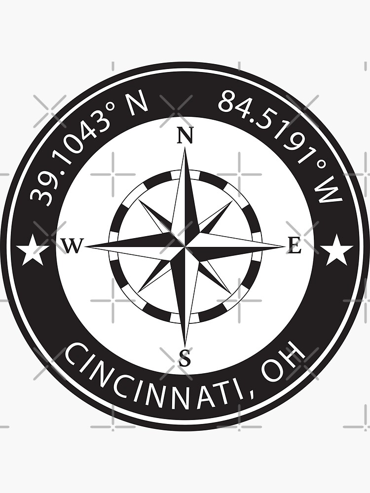 Cincinnati Ohio Geographical Coordinates Sticker By TeeOhGraphics   Bg,f8f8f8 Flat,750x,075,f Pad,750x1000,f8f8f8 