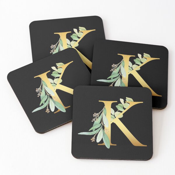 Item preview, Floral Gold Monogram K - Letter Art Black designed and sold by MysticMagpie.