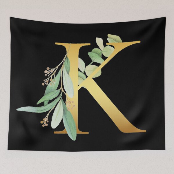 Item preview, Floral Gold Monogram K - Letter Art Black designed and sold by MysticMagpie.