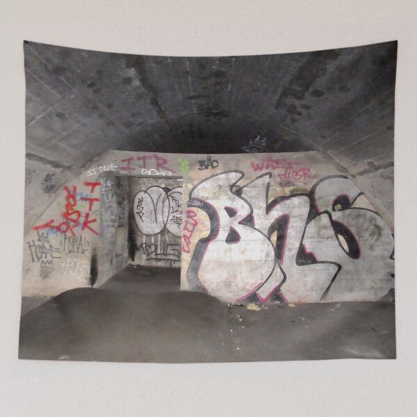 Item preview, Graffitied WW2 Blast Wall in Ouseburn Culvert, dark Tunnel, Newcastle UK designed and sold by Andrew Morrell.