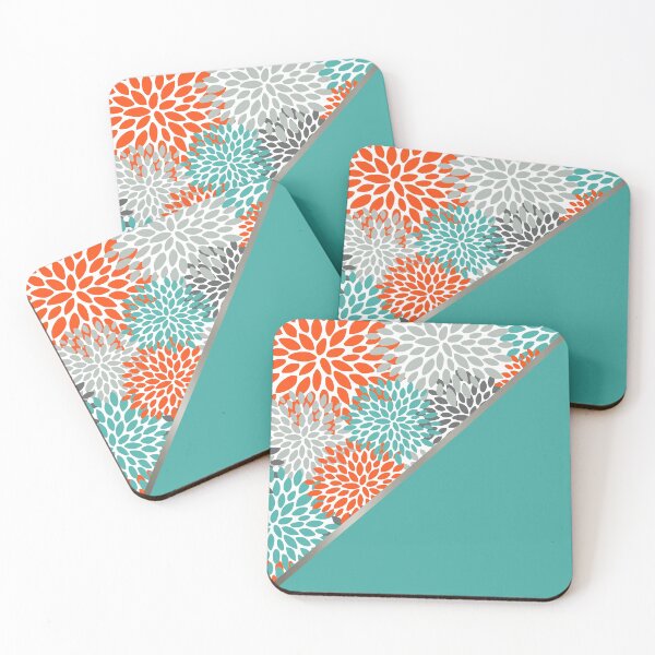 Item preview, Floral and Color Block Art, Orange, Gray and Teal, Modern Print Art designed and sold by meggydesigns.