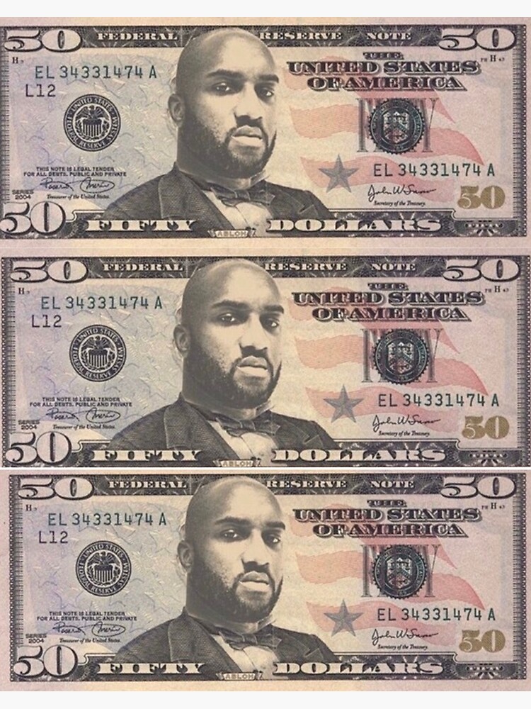 Virgil Abloh 50 Dollar Bill Art Board Print By Cityinbloom Redbubble