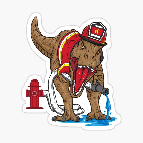 Firefighter T Rex Dinosaur Kids Sticker