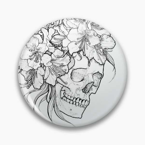 Artikelvorschau, Dotwork Rhododendron Schädel entworfen und verkauft von MirandaTattoo.