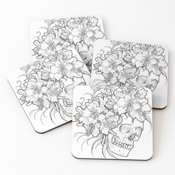 Artikelvorschau, Dotwork Rhododendron Schädel entworfen und verkauft von MirandaTattoo.