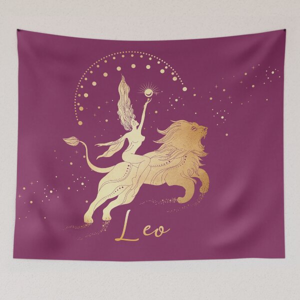 Item preview, Leo zodiac / astrological sign woman Riding a Lion in the Stars with the Moon and the Sun - Pink designed and sold by Breece.