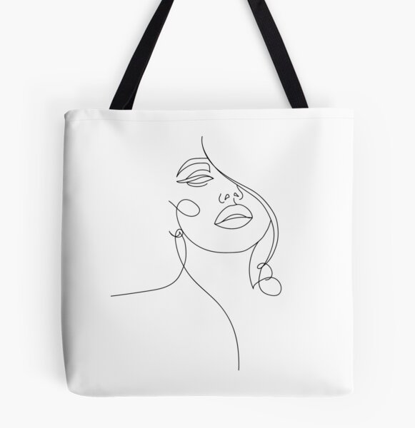 Face Floral Line Art Tote Bag by Valeria Art Boutique