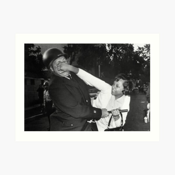 Black woman punching police officer Art Print