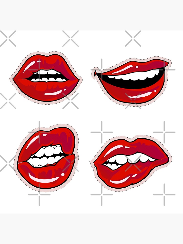 "Hot Kissing Sexy And Sensual Red Lips Sticker Character Design Set