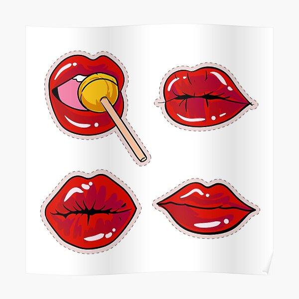 Hot Red Lips Sexy And Sensual Kiss Sticker Character Design Set Poster By Bestro One Redbubble 1226