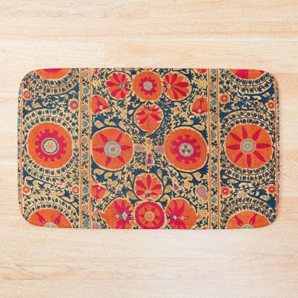 Kermina Suzani Uzbekistan Floral Embroidery Print Bath Mat