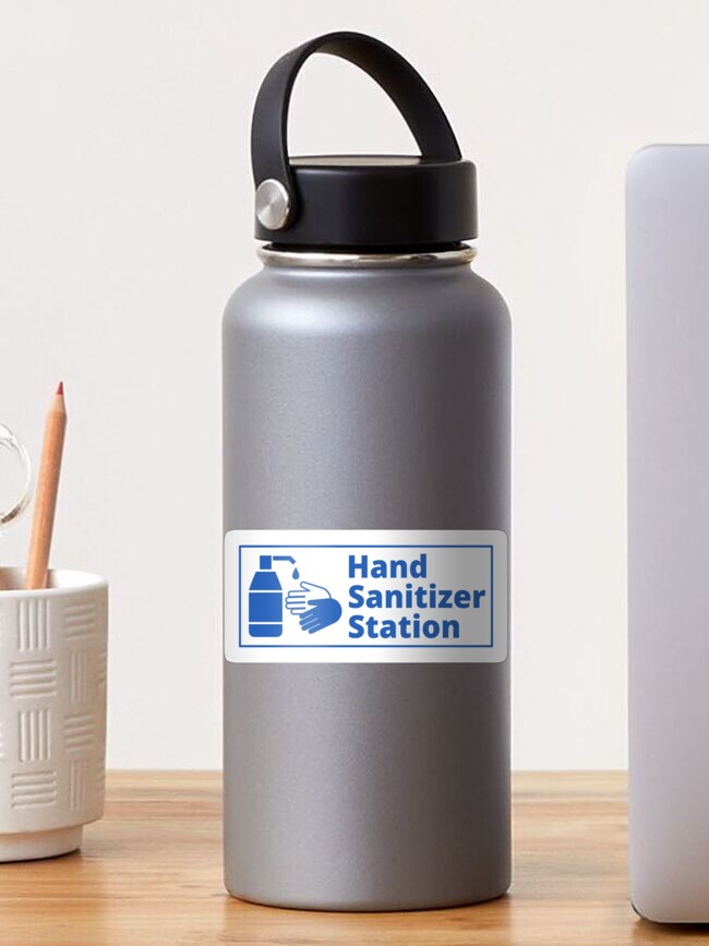 Thumbnail 1 of 3, Sticker, Hand Sanitizer Station Sign - Blue and White designed and sold by SocialShop.