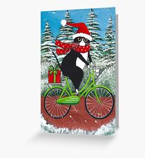 Winterkatze Radtour Grußkarte