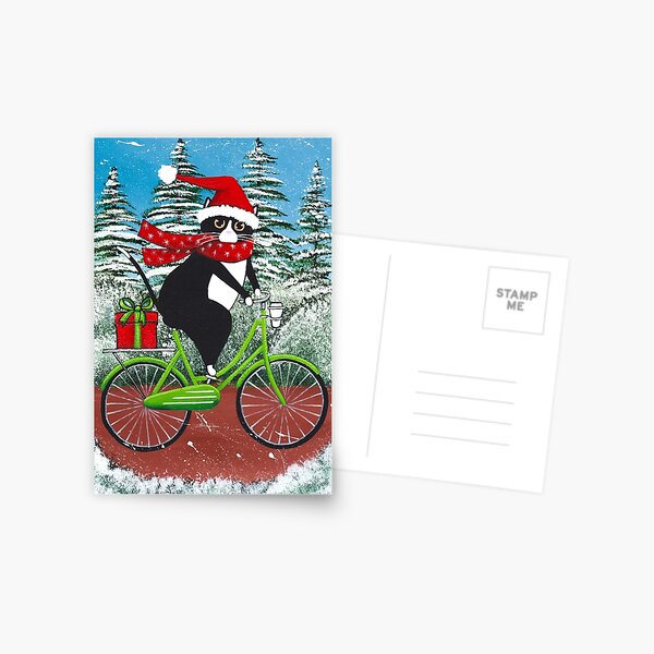 Winter Cat Bicycle Ride Postcard