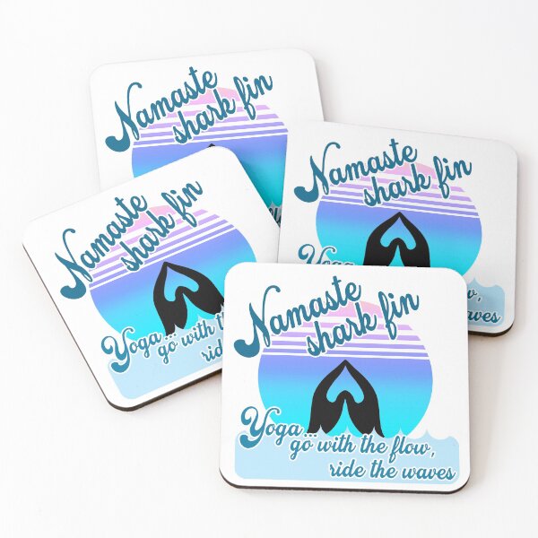 Item preview, Namaste shark fin – FUN vintage vibe beachy YOGA – go with the flow & ride the waves of life OMBRE ocean turquoise blue version designed and sold by originalsusie.