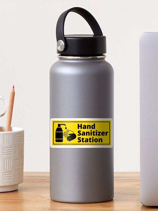 Thumbnail 1 of 3, Sticker, Hand Sanitizer Station Sign - Black and bright Yellow designed and sold by SocialShop.