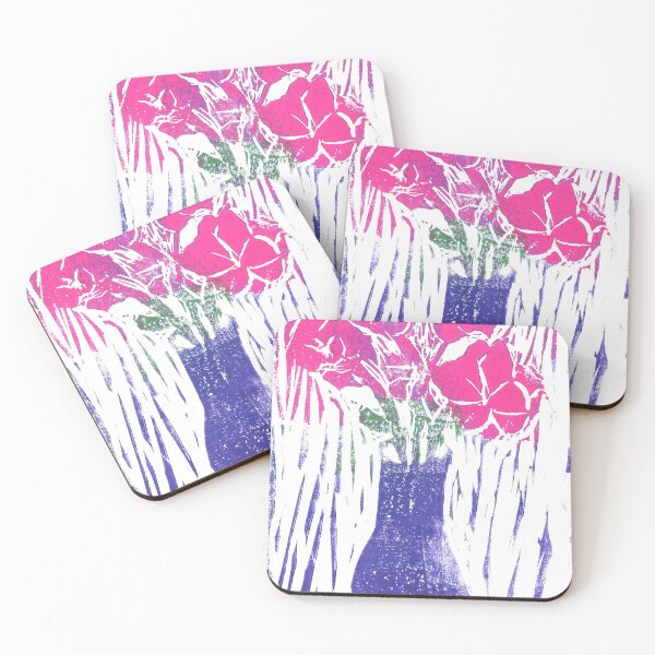 Item preview, Pink Flowers in Purple Vase Ink Block Print designed and sold by BigAl3D.
