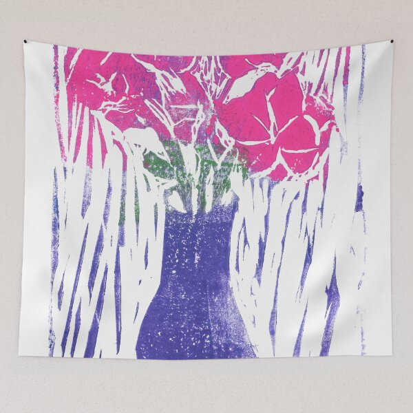 Item preview, Pink Flowers in Purple Vase Ink Block Print designed and sold by BigAl3D.