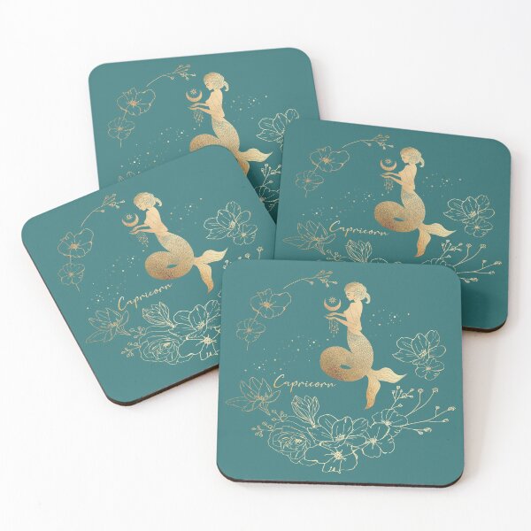 Item preview, Capricorn Woman Mermaid in the Stars Holding the Moon Surrounded by a Floral Wreath - Teal designed and sold by Breece.