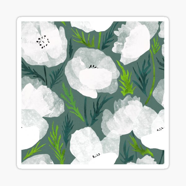 White paper-cut poppies Sticker
