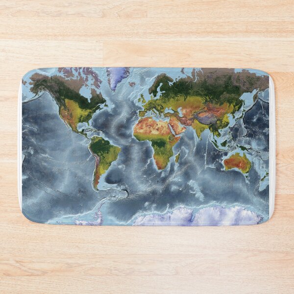 Item preview, Mercator - World Relief Map showing land and oceans designed and sold by ThinkAboutMaps.