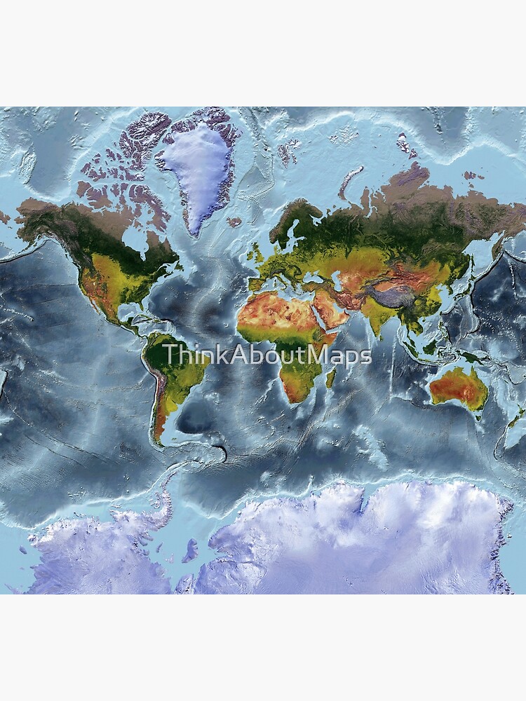 Mercator World Map Showing Land And Oceans Poster By Thinkaboutmaps