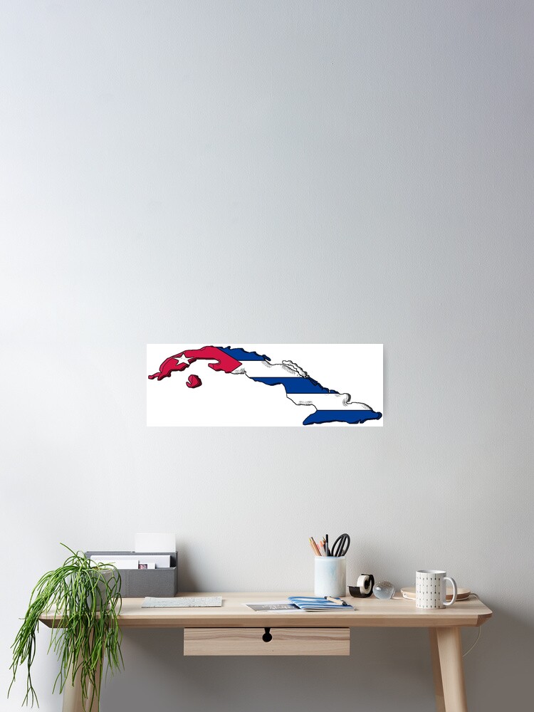 Cuba Map With Cuban Flag Poster