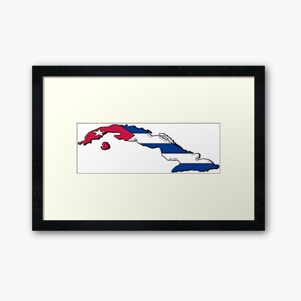 Cuba Map With Cuban Flag Framed Art Print